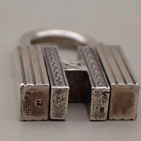 HERMES Logo Touareg H Cadena Padlock Bag Charm Silver